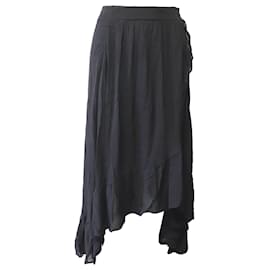 Maje-Maje Jonala Wrap-Over Crepe Midi Skirt in Black Viscose-Black
