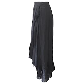 Maje-Maje Jonala Wrap-Over Crepe Midi Skirt in Black Viscose-Black