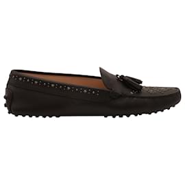 Tod's-Tod's Studded Gommino Loafers in Black Leather-Black