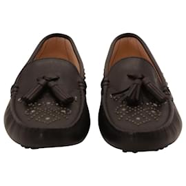 Tod's-Tod's Studded Gommino Loafers in Black Leather-Black