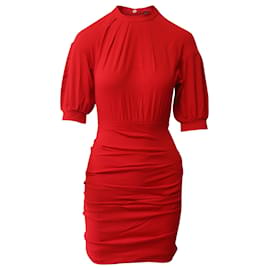 Maje-Maje Roxia Crepe Ruched Mini Dress in Red Viscose-Red