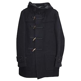 Comme Des Garcons-Comme Des Garcons Hooded  Coat with Toggle Closure in Navy Blue Wool-Blue,Navy blue