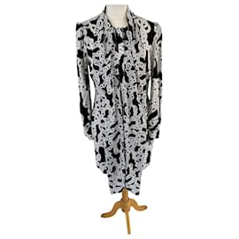 Diane Von Furstenberg-Robe à motif de chaîne emblématique DvF avec col foulard-Noir,Blanc