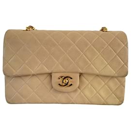 Chanel-Chanel classic lined flap medium lambskin gold hardware timeless beige vintage-Beige