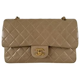 Chanel-Chanel classic lined flap medium lambskin gold hardware timeless beige vintage-Beige