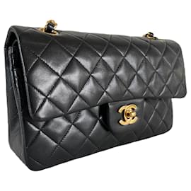 Chanel-Chanel classic lined flap small lambskin gold hardware timeless black vintage-Black