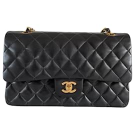 Chanel-Chanel classic lined flap medium lambskin gold hardware timeless black vintage-Black