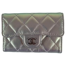 Chanel-Chanel classic cardholder wallet single flap metallic iridescent portefeuille-Metallic