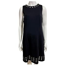 Michael Kors-Michael Kors black pencil dress with studs around the neck and hem-Black