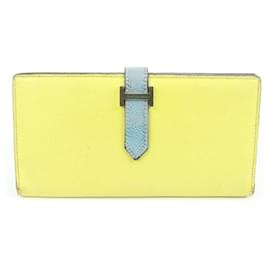 Autre Marque-Yellow x Blue Epsom Leather Long Bifold Bearn Wallet-Other