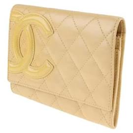 Chanel-* CHANEL Cambon line Bi-fold wallet Lambskin × enamel Coco mark-Beige