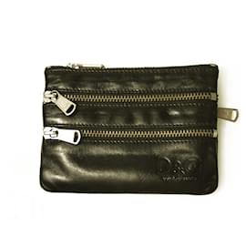 Dolce & Gabbana-Dolce & Gabbana Black Leather Four Zippers Coin Purse Bag-Black
