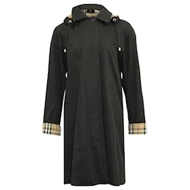Burberry-Casaco de chuva Burberry com capuz removível em algodão preto-Preto