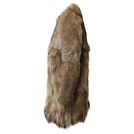 Maje-Maje Long Coat Dress in Brown Rabbit Fur-Brown