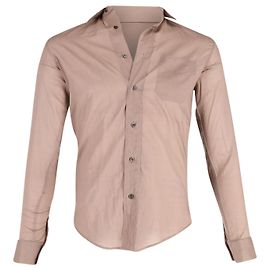 Christian Dior Homme camisa manga longa com botão frontal em algodão bege Marrom Bege