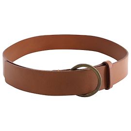 Cinto Theory com Fivela Circular em Couro Castanho Castanho Marrom Bege