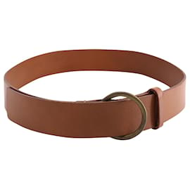 Theory-Theory Belt with Circular Buckle in Brown Tan Leather-Brown,Beige