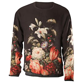 Dolce & Gabbana-Dolce & Gabbana Flower Painting Print Long Sleeve T-shirt in Multicolor Silk-Other