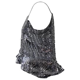 Ganni-Ganni Sequin Embroidered Tank Top in Silver Polyester-Silvery
