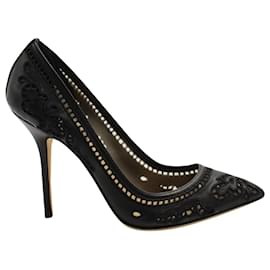 Dolce & Gabbana-Dolce and Gabbana Lasercut Lace Heels in Black Leather-Black