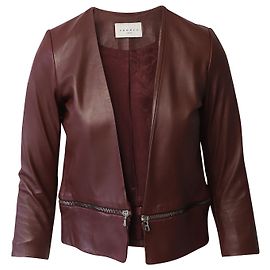 Sandro Paris Zipper Trim Jacket in Burgundy Leather  Red Dark red