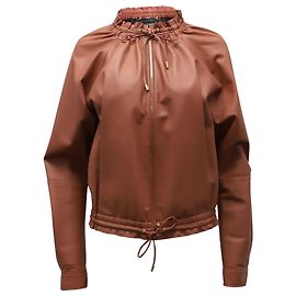 Gucci Drawstring Bomber Jacket in Brown Leather Brown Beige