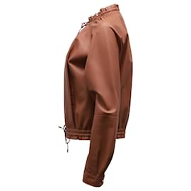 Gucci-Gucci Drawstring Bomber Jacket in Brown Leather-Brown,Beige