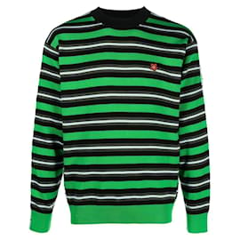 Kenzo-Kenzo Green striped jumper with embroidered flowers-Green