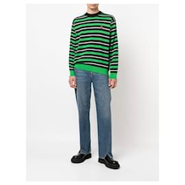 Kenzo-Kenzo Green striped jumper with embroidered flowers-Green