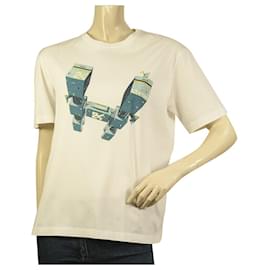 Hermès-T-shirt unisex in cotone bianco blu Hermes Odyssee Space Ship Top Uomo Donna taglia S-Multicolore