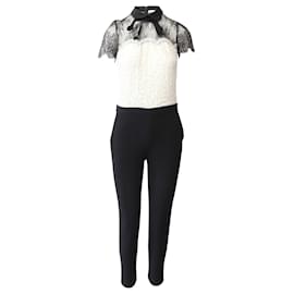 Sandro-Sandro Paris Two-tone Lace Jumpsuit in Black/White Nylon-Black