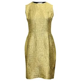 Oscar de la Renta-Oscar De La Renta Sleeveless Sheath Dress in Metallic Gold Viscose-Golden,Metallic