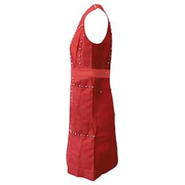 Diane Von Furstenberg-Diane von Furstenberg Zip-Front Studded Sheath Dress in Red Cotton-Red