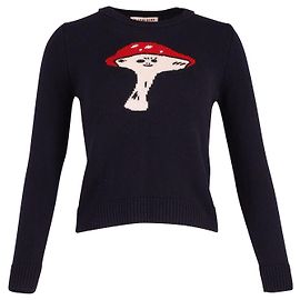 Alexa Chung Fun Guy Intarsienpullover aus marineblauer Wolle Blau Marineblau
