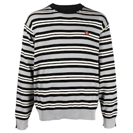 Kenzo-Kenzo Gray striped jumper with embroidered flowers-Grey