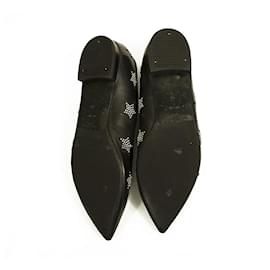 Saint Laurent-Saint Laurent Black Leather Stars Studded Pointed Toe Shoes Ballet Flats 40-Black