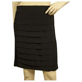 Saia de noite Tory Burch preta com pregas horizontais laterais acima do joelho tamanho S Preto