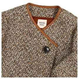 Hermès-* HERMES jacket Cashmere × Moheya blend Long sleeve tweed Small size 34 Camel Off White Black-Black,Other