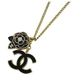Chanel-* Chanel CHANEL Camellia Coco Mark Necklace CC Mark Camellia Flower GP Gold Black Women's-Black,Gold hardware