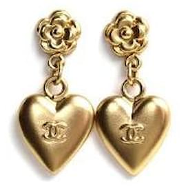 Chanel-* Chanel CHANEL Coco Mark Earrings Gold Heart Camellia 02P-Other