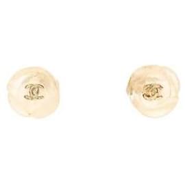 Chanel-* Chanel CHANEL camellia here mark earrings GP clear white gold-Other