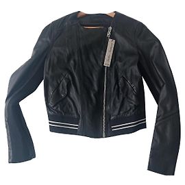 Ikks Black Leather and Georgette Jacket Black