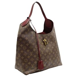 Louis Vuitton-Monogram Hobo Flower Bag with Burgundy Leather Trim-Brown