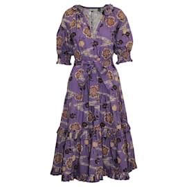Ulla Johnson-Purple Print V-neck Dress-Purple