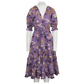 Ulla Johnson-Purple Print V-neck Dress-Purple