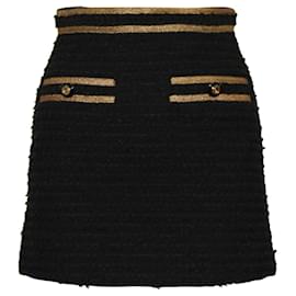 Gucci-Mini Tweed Skirt with Golden Buttons-Black