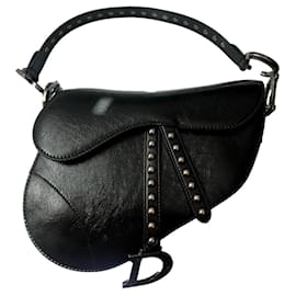 Dior-Saddle in black lambskin embroidered with studs.-Black