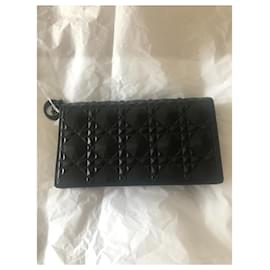 Dior-Lady Dior clutch Cannage calf leather with black Diamond pattern-Black