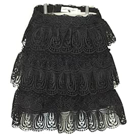 Self portrait-Black Lace Layered Mini Skirt-Black