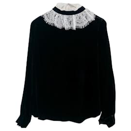 Manoush-Velvet and lace blouse-Black